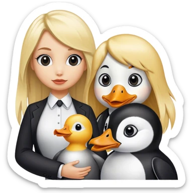Duck with blonde human hair and penguin with blonde human hair sticker