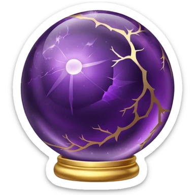 Floating glowing amethyst crystal smooth glossy shiny ball sphere floating in the air  with gold cracks patterns on jt sticker
