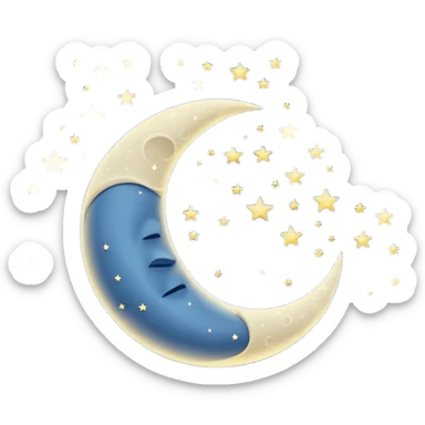 "Peaceful crescent moon in a starry night sky with soft glow, no people" sticker