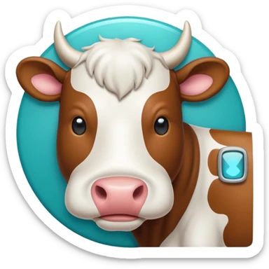 Emoji-style icon of a cow and buffalo with a scan frame or AI detection overlay, representing breed identification. Clean, friendly, rounded design, easy to recognize at small sizes, teal and white accents, no text, transparent background. sticker