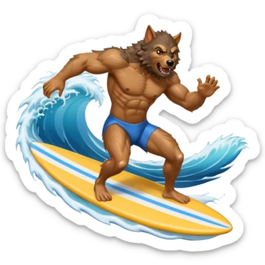 A werewolf surfing two different waves sticker