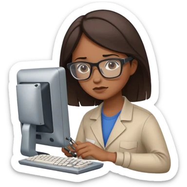 female computer technician fixing damaged computer sticker