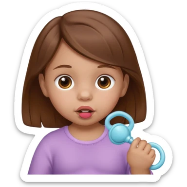 create a baby girl emoji from the 60. with brown hair and with pacifier sticker