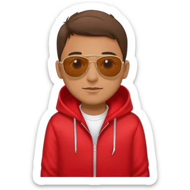 man with aviator sunglasses wearing a red hoodie sticker