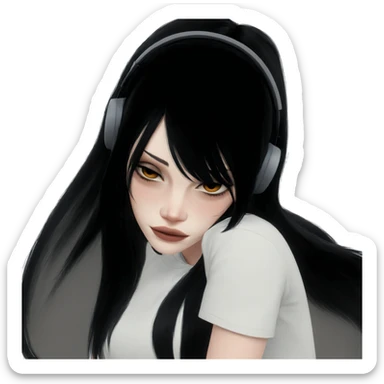 girl with black hair headphones sticker