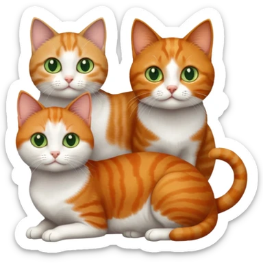 3 different coloured tiny short haired cats, including a dark grey and white cat with green eyes,and  a ginger and white with orange eyes and a brown tabby and white with hazel eyes sticker
