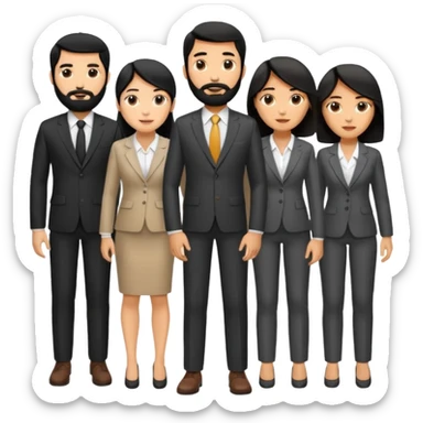4 people, one man with beard, one man and two women,yellow skin office style,black hair,  sticker