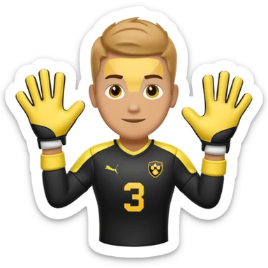 Football goalkeeper gloves with man goalkeeper and small emoji sticker