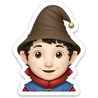 Gnomo con capelli ricci corti neri  occhi marroni e cappello a punta sticker