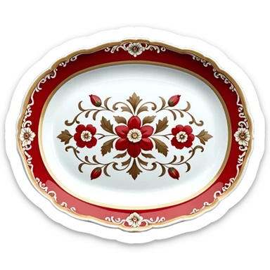 antique porcelain white and red platter  sticker