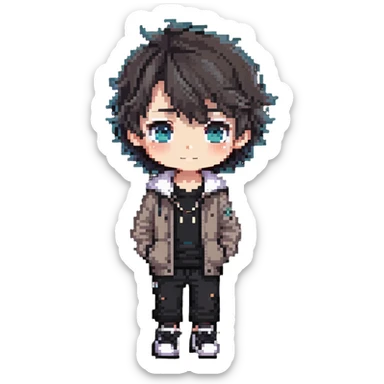 adorable chibi boy with big eyes and casual clothes sticker