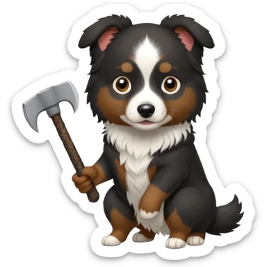 black mini australian shepherd with an axe  sticker