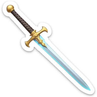Clash of Clans aesthetic: Cinematic Playful 3D Isometric Sword Emoji, rendered in a 3D vector-style similar to standard emojis with minimal shading and bold, simplified shapes. A compact, distinct form with signature details, softly glowing with a fantasy RPG magic charm. Simplified yet unmistakably iconic, highly detailed and consistent, glowing with a soft radiance and high shine. Stylized with a touch of heroic grandeur and a soft glowing outline, capturing the essence of a beloved gaming relic with a friendly, playful manner! sticker