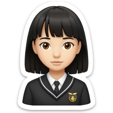 a middle school girl in a school uniform and black hair, and bangs sticker