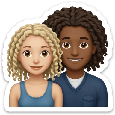White boyfriend with medium wavy to curly hair with a black girlfriend with shoulder length thin curly dreadlocks sticker