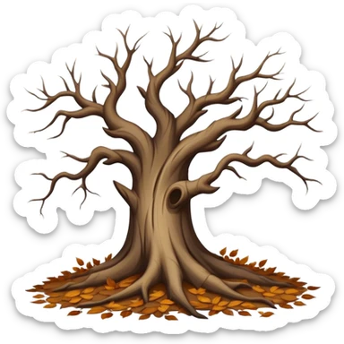 leafless old tree with pile of low leaves little sticker