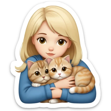 blonde girl  snuggling 3 color scottish fold cat  sticker
