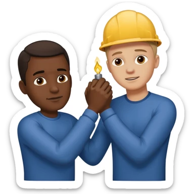 Muestra a dos personas. Uno de pie, alcanzando y firmemente halando hacia arriba a la otra persona que está agachada o en un agujero/grieta. Sus manos están entrelazadas en un agarre fuerte. El enfoque debe ser claro: un hombre ayuda a otro a levantarse o salir de una situación peligrosa. sticker