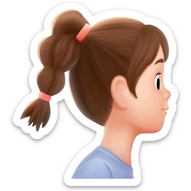 Little girl with pigtails zooming into her ear sticker