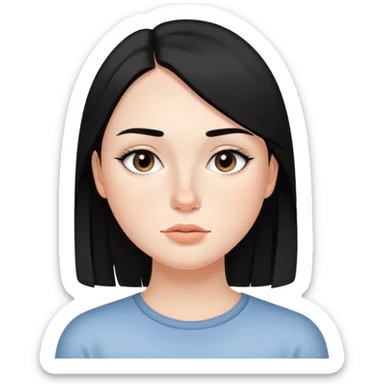 girl with smooth black straight hair, minimal makeup, and freckles on nose and cheeks sticker