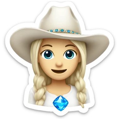 White cowgirl  hat with blue gem sticker