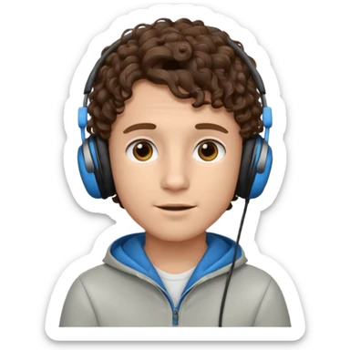 curly haired with headphones in and boy sticker