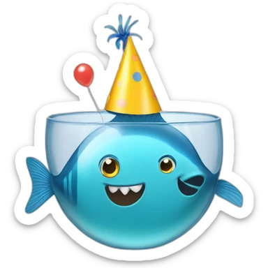 fish in a bowl wearing a little party hat sticker