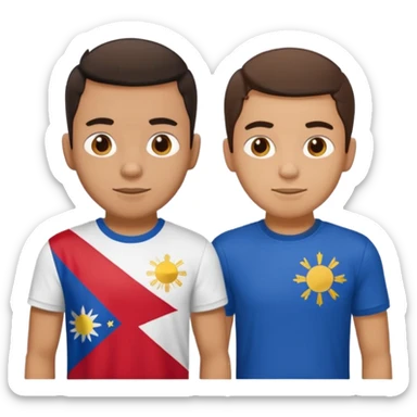 2 male Best buds , one in showing Philipines flag tshirt, one is Spain sticker