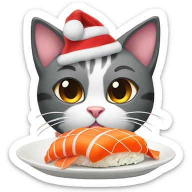 christmas cat eat sushi sticker