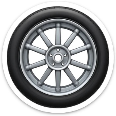 Front-view realistic wheel, perfectly symmetrical, 5–8 short evenly spaced spokes, thick wide outer rubber rim, heavy solid look, centered. sticker