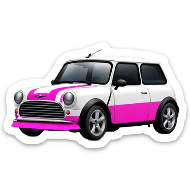 Black mini cooper, white roof, black doors, with hot pink stripes sticker