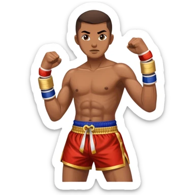 Muay Thai traditional – Cinematic Realistic Traditional Muay Thai Fighter, depicted in authentic Muay Thai attire with arm bands and shorts, poised in a dynamic fighting stance in a traditional Thai stadium, rendered with vivid textures and dramatic, high-contrast lighting that accentuates the art’s intensity. sticker