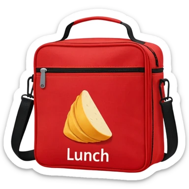 red lunch bag with the word lunch on it sticker