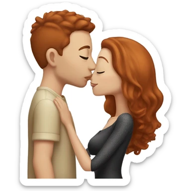redhead model, kissing her boyfriend, beige skin, black hair sticker