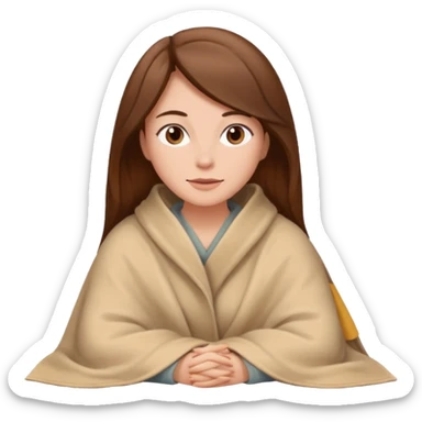 brown hair woman sitting under beige blanket sticker