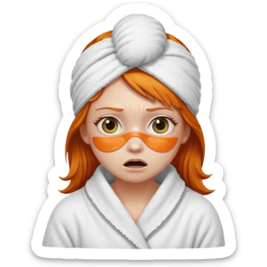 scared ginger girl with bath towels and eye patches sticker