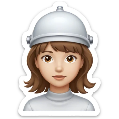 girl with light skin tone wavy brown hair and bangs wearing electrode cap on her head  sticker