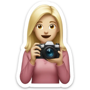 A blonde girl with a camera taking a photo sticker