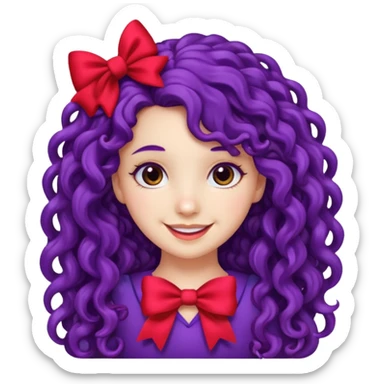 purple long curly haired girl with red bow sticker