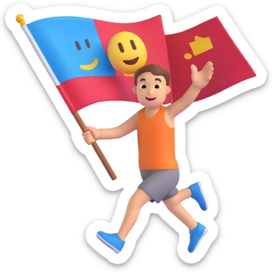 happy runner waving a flag that says 'emojiland' sticker