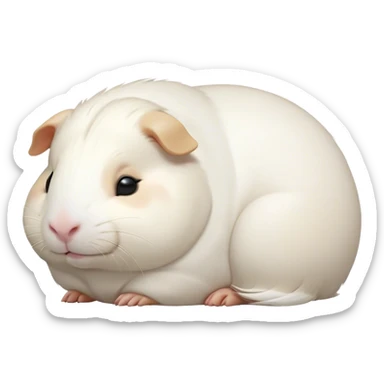 Meme-Worthy Cute Sleeping White Guinea Pig Portrait Emoji, Head resting peacefully with a contented smile, showcasing a delightfully chubby build and a luxuriously soft pure white coat, eyes shut in a serene, cozy nap, Simplified yet hilariously adorable features, highly detailed, glowing with a soft, drowsy light, high shine, relaxed and utterly lovable, stylized with an air of playful laziness, bright and heartwarming, soft glowing outline, capturing the essence of a comically sleepy guinea pig, so meme-worthy it feels like it could instantly become the next viral sensation of adorable slumber! sticker
