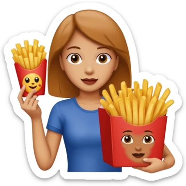 lean female holding fries on one hand and eating pizza on the other hand sticker