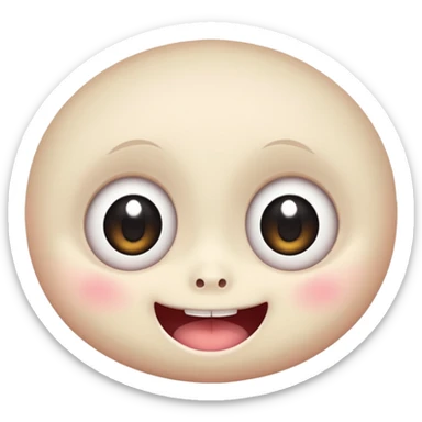 a creepy face with huge eyes and a big grin, kawaii, cute, soft sticker