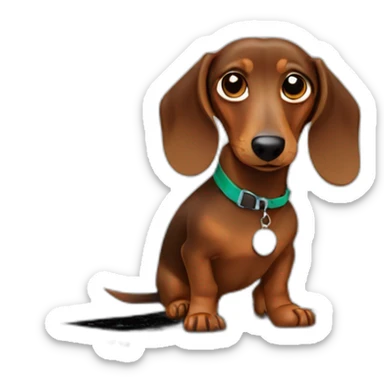 brown dachshund working with a macbook on marketing tasks sticker