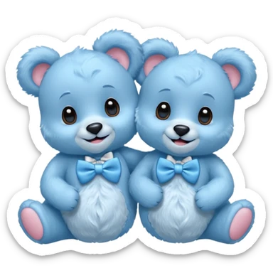 sweet twin little blue bears with blue bow tie sitting sticker
