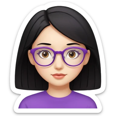 chica bonita con ligero cabello negro ligeramente morado que llega hasta los hombros con lentes cuadrados de estatura pequeña sticker
