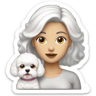 mujer pelo largo con y perro bichon blanco sticker