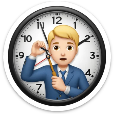 Create a hurried expression holding a clock that ticks VERY FAST sticker