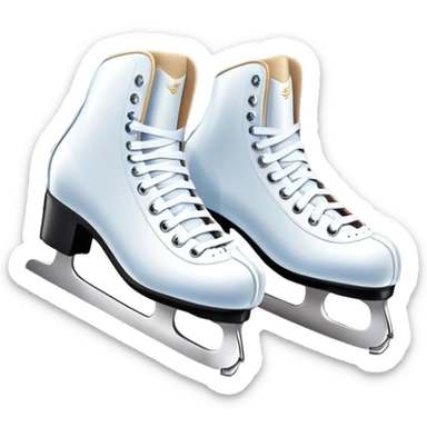 An icon showing The rink is surrounded by cheering spectators and soft arena lights, creating a beautiful, dynamic atmosphere. a pair of elegant figure skates placed on the smooth, sparkling ice of a grand ice arena. Transparent background highlights the grace and beauty of figure skating. sticker