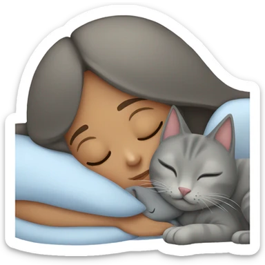 sleeping girl and grey cat sticker